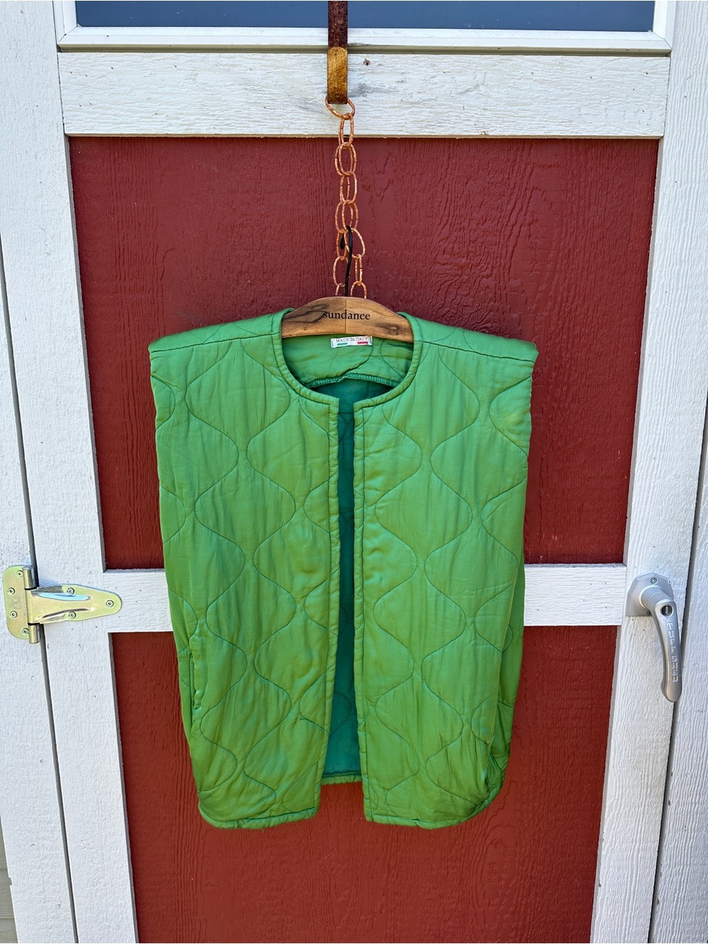 Chartreus Green Quilted Vest - Sleeveless Layering Piece. Made in Italy. OS